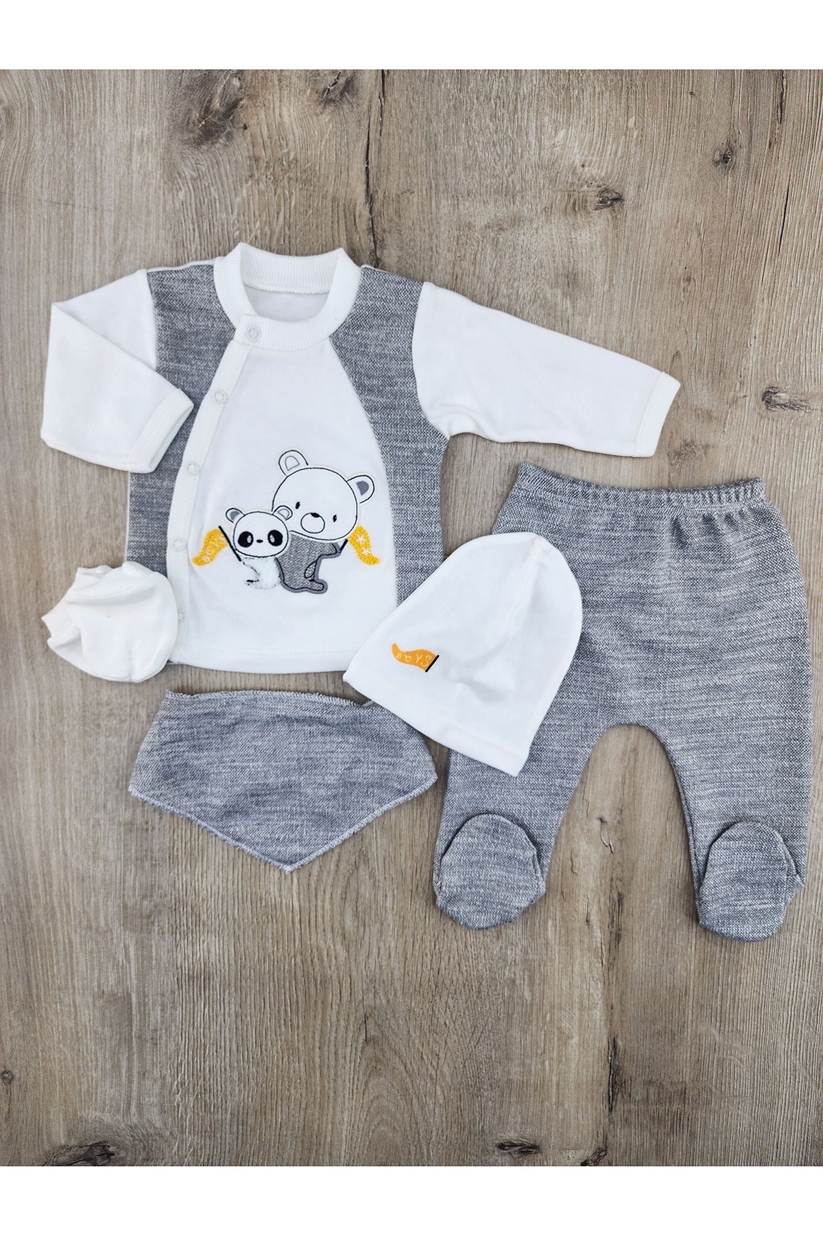 Babyim (0-3 Ay) Ayıcık-Panda Desenli 5Li Zıbın Takımı