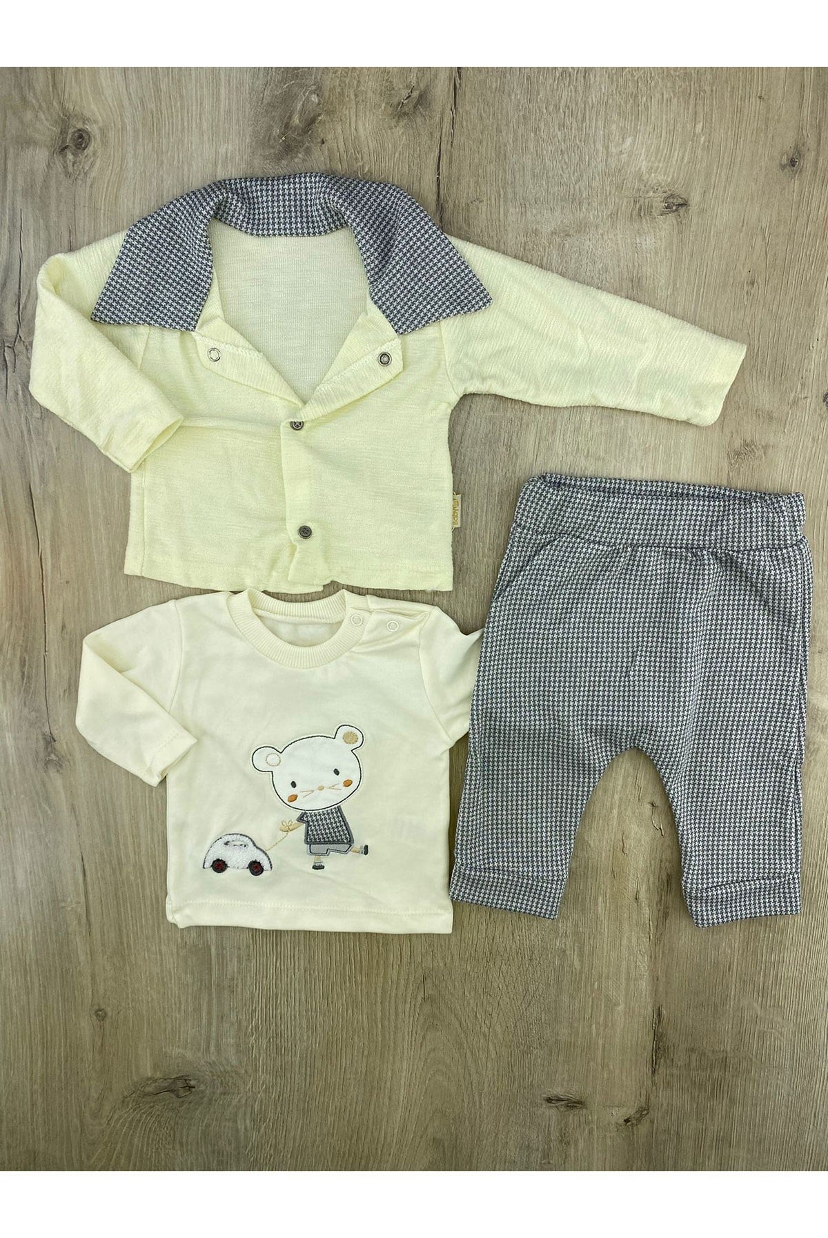 Babyim (0-9 Ay) 2128 Yaka Detaylı 3Lü Hırkalı Takım