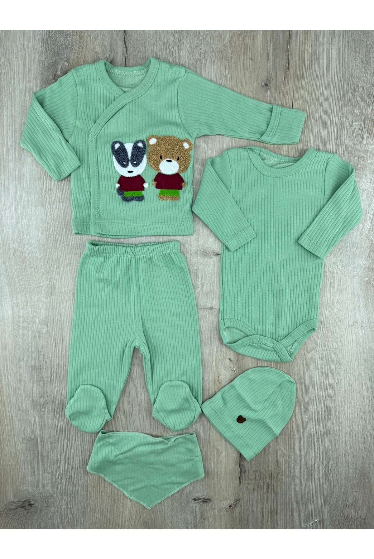 Babyim 1932 (0-3 Ay) Rakun Ayıcık Desenli Zıbın Takımı