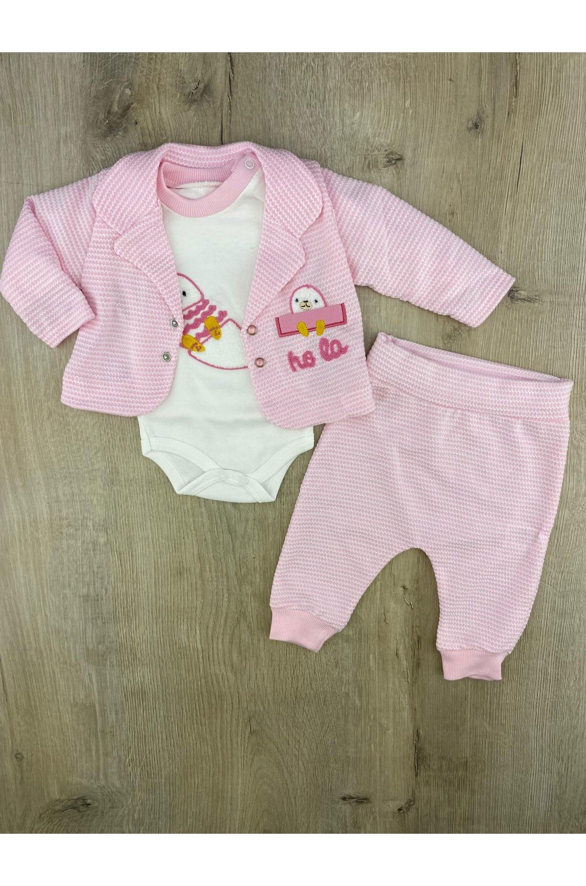 Babyim 2244 (0-9 Ay) Hola Desenli 3Lü Hırkalı Kız Takım