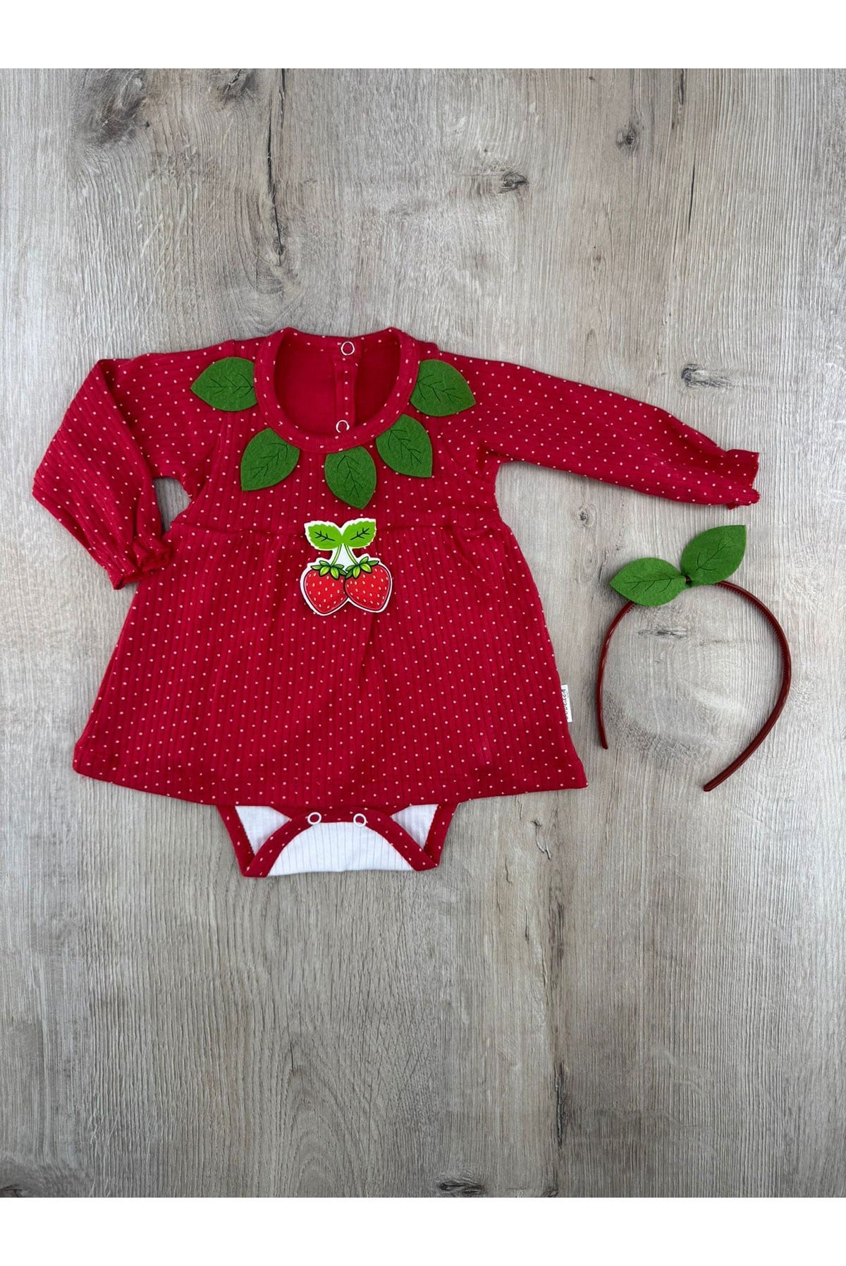 Bebexen (6-9-12 Ay) Çilek Desenli Taclı Çıtçıtlı Badi