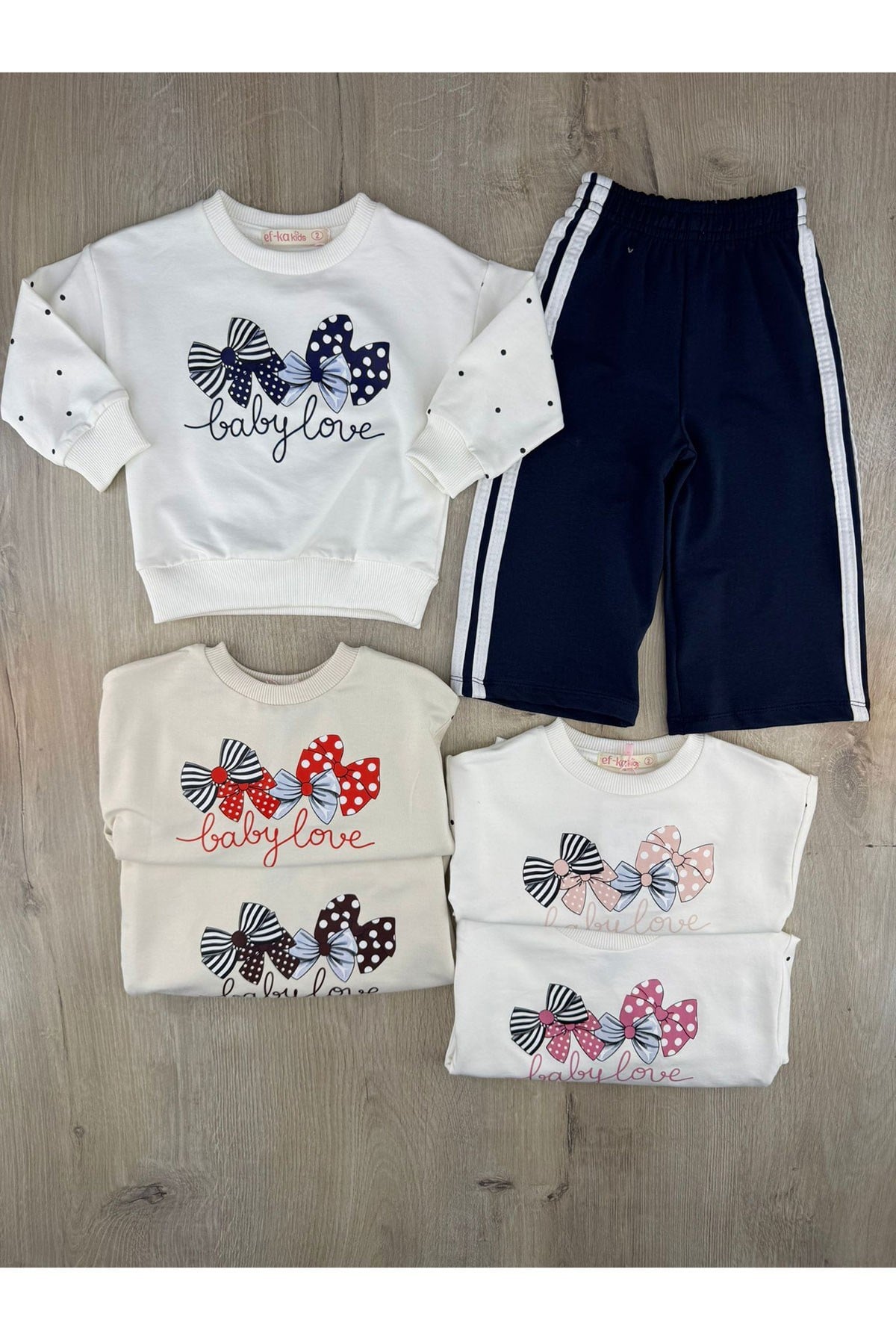 Efka (2-5 Yaş) Fiyonk Desenl Kolları Puanlı i Mevsimlik Takım