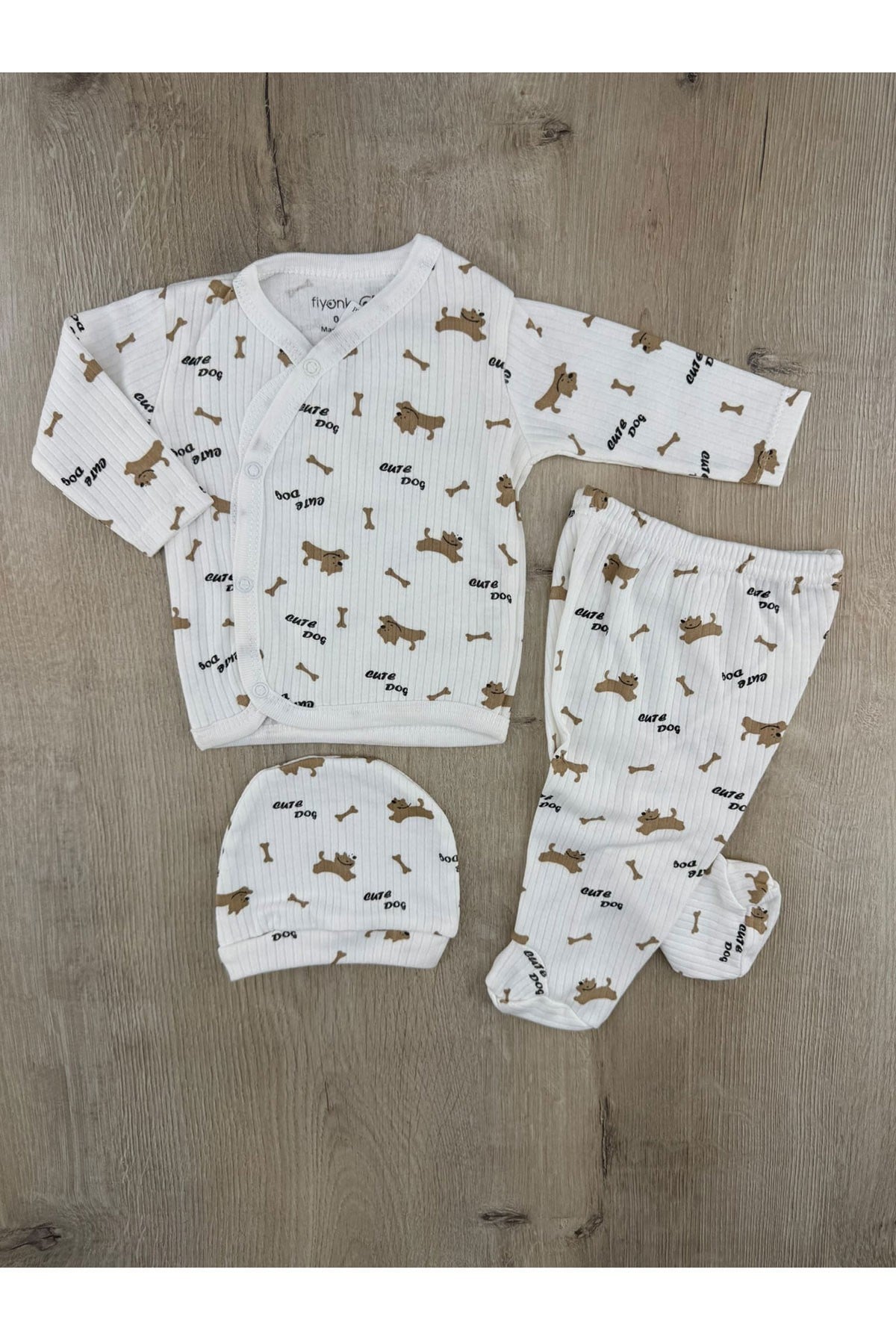 FYNK (0-3 Ay) Sevimli Köpek Desenli Şapkalı Zıbın Takımı