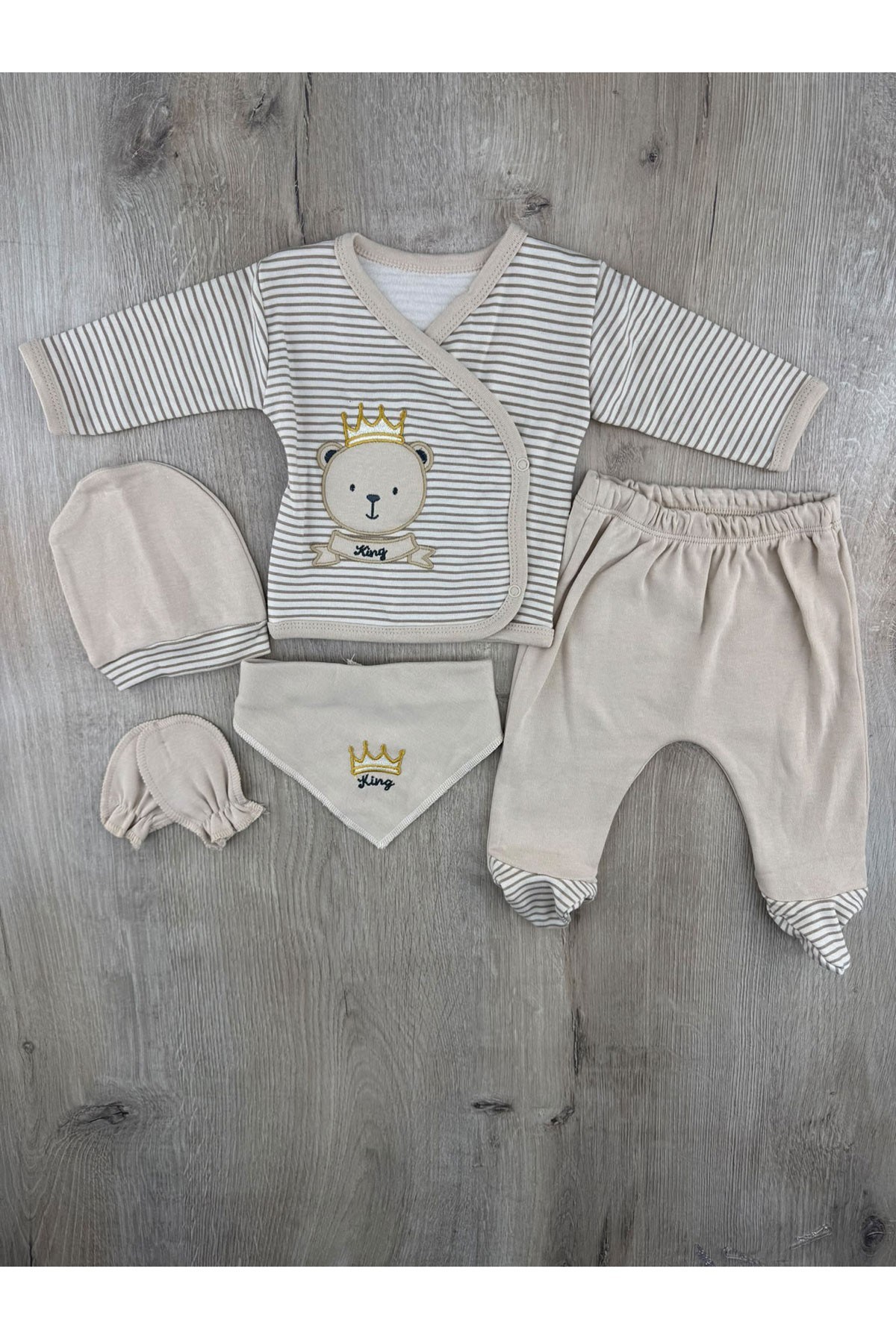 Gonca Bebe (0-3 ay) King Ayıcık Desenli 5Li Zıbın Takımı