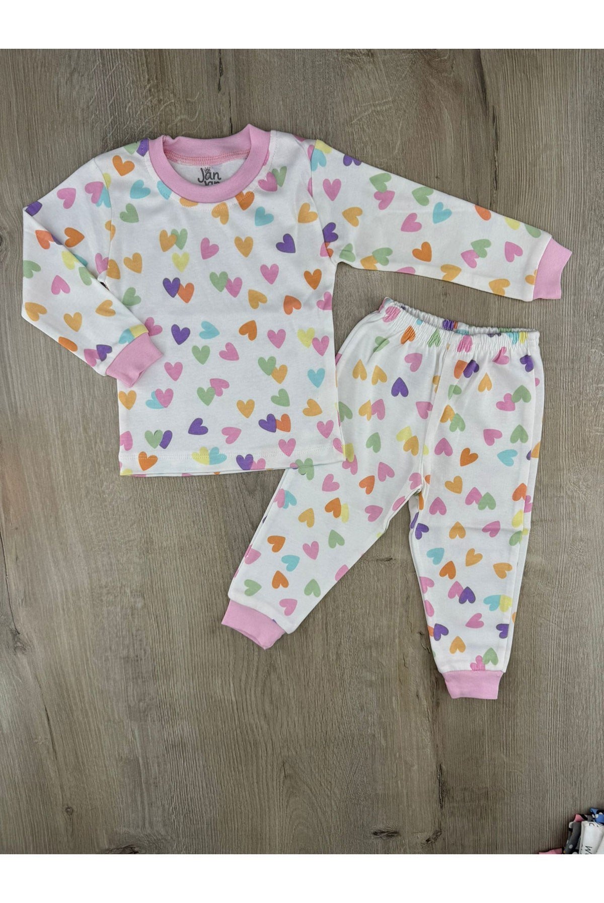 JonJon (6Ay-6Yaş) Renkli Kalp Desenli Pijama Takımı