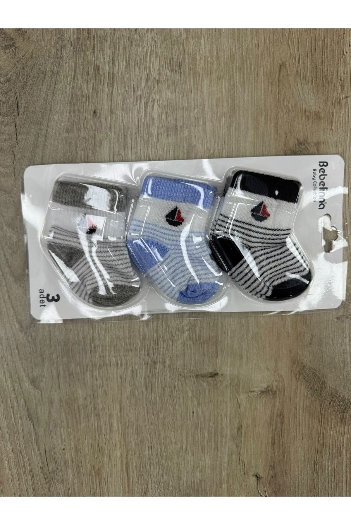 Kral Baby (0-6 Ay) Çizgili Gemi Desenli 3Lü Bebek Çorap