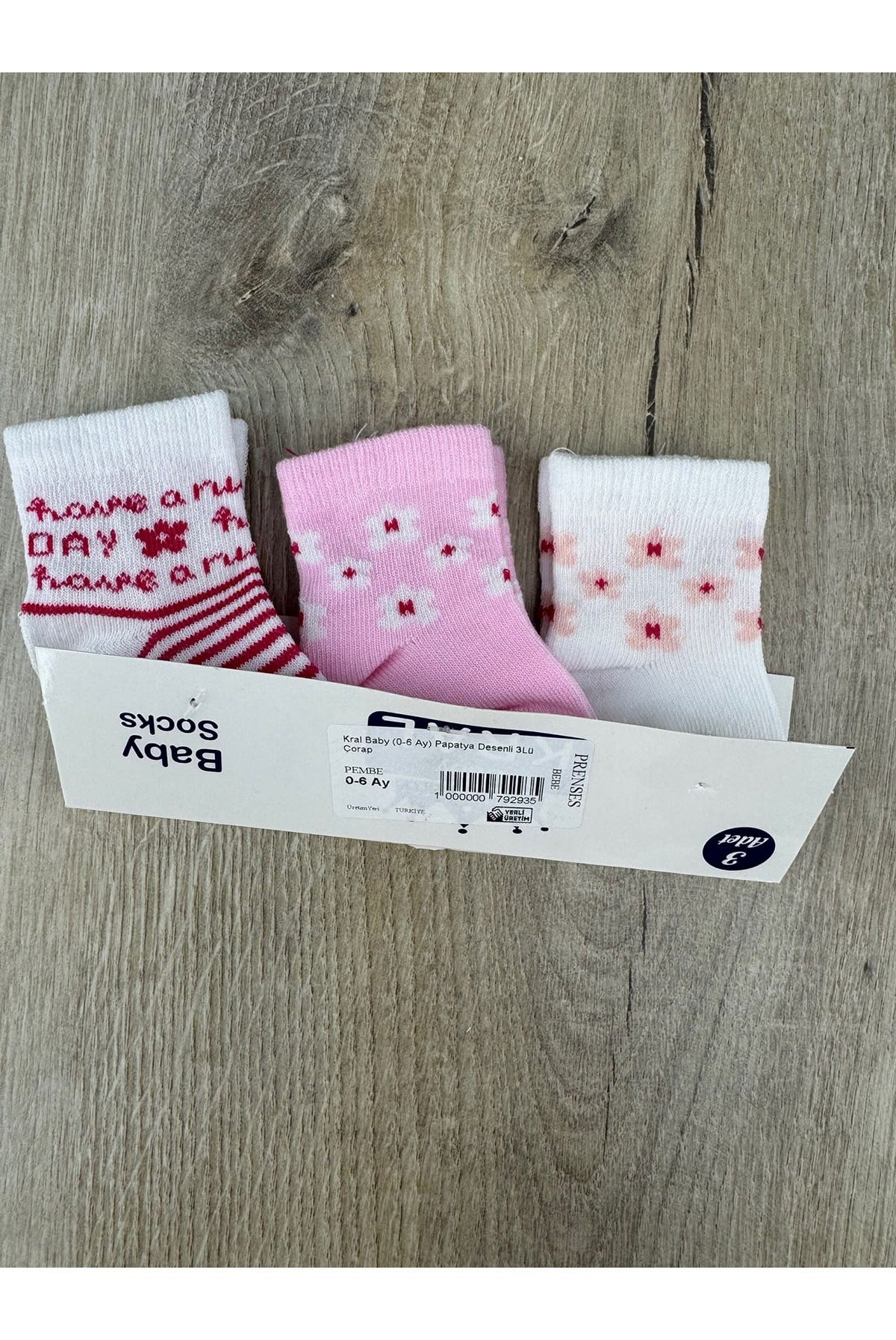 Kral Baby (0-6 Ay) Papatya Desenli 3Lü Çorap