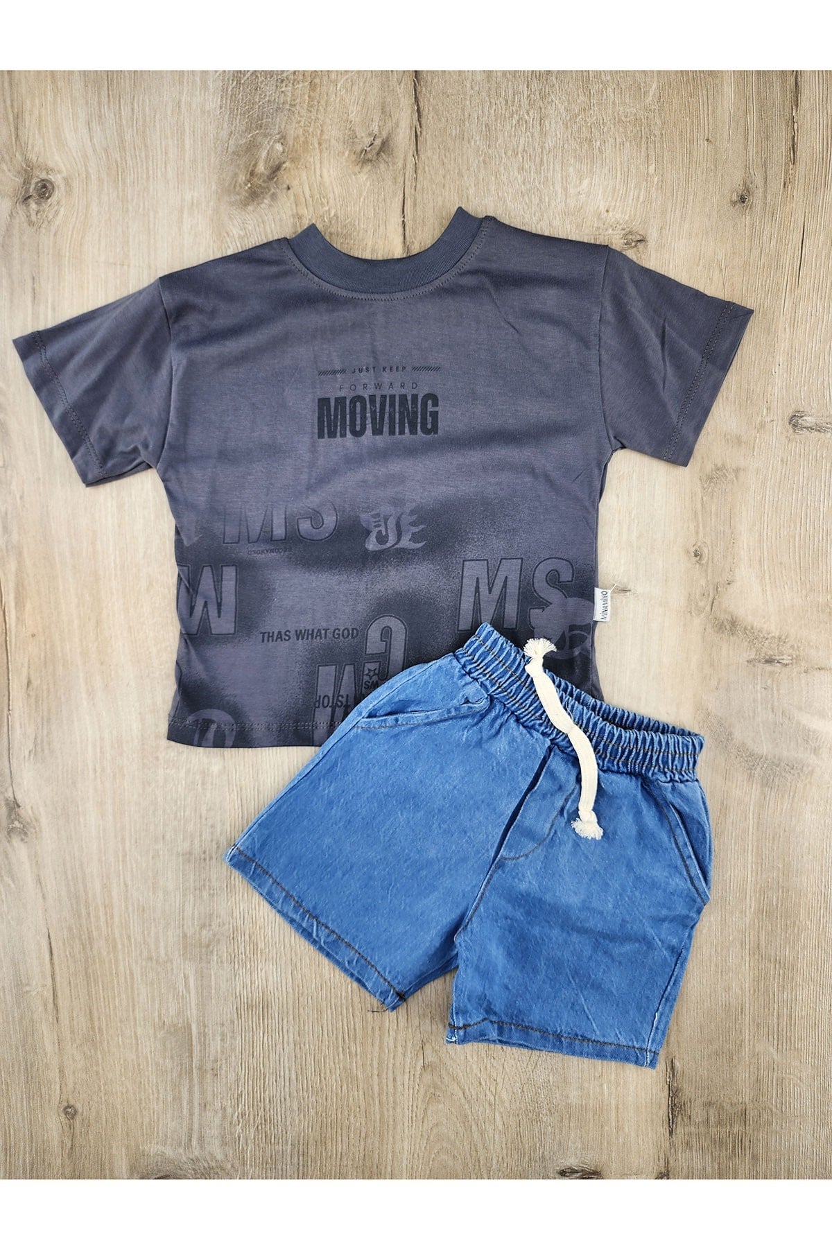 Minamino (2-5 Yaş) Moving Desenli Kot Şortlu Takım
