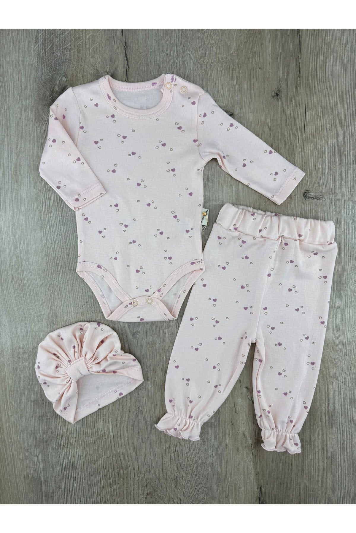 Murat Baby (0-12 Ay) Minik Kalp Desenli Boneli Çıtçıtlı Badili Takım