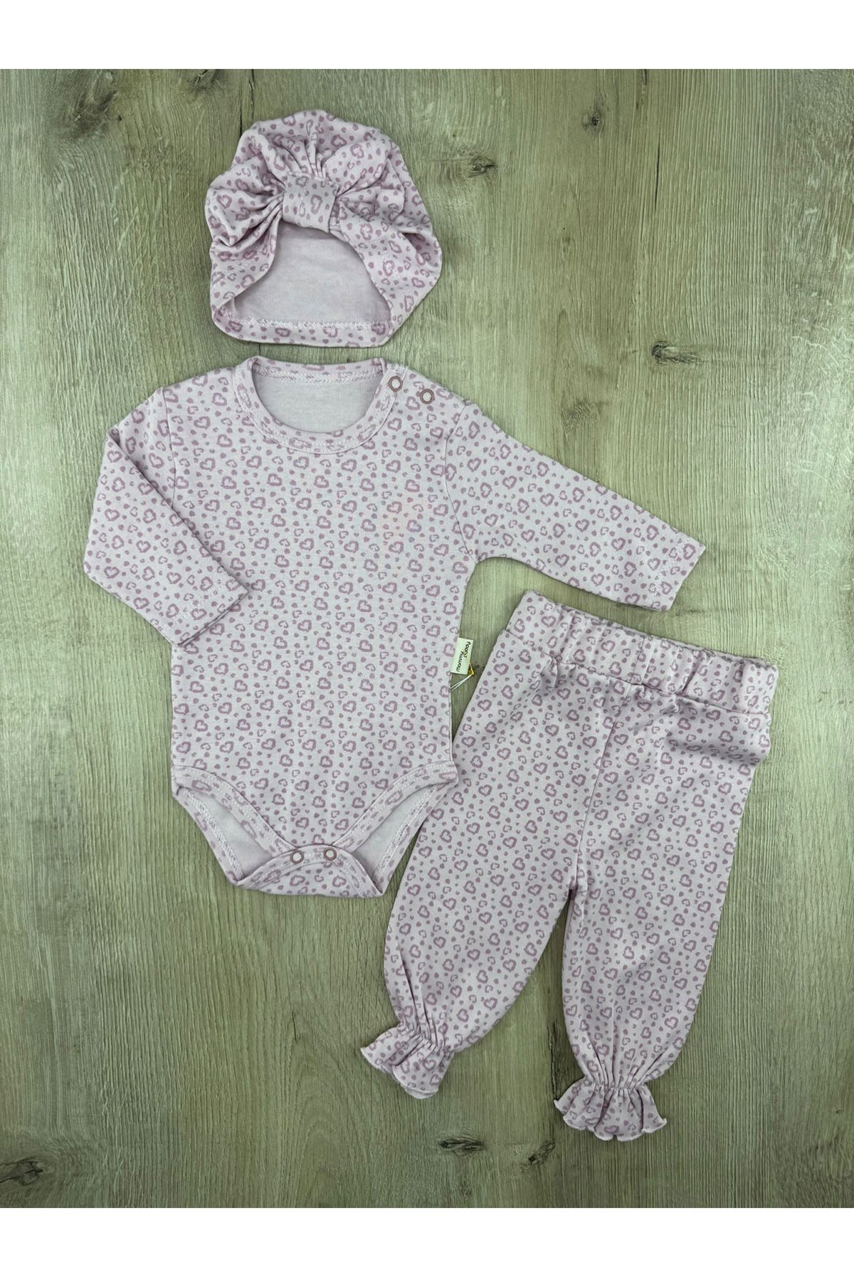 Murat Baby (0-12 ay) Renkli Kalp Desenli Boneli Çıtçıtlı Badili Takım