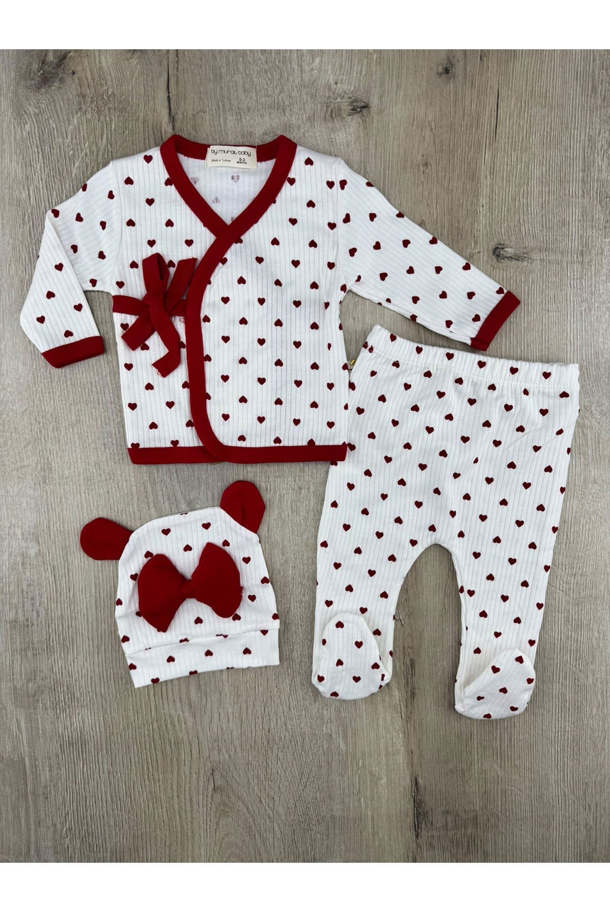 Murat Baby 7891 (0-6 Ay) Minik KAlp Desenli Fiyonklu Zıbın Takımı