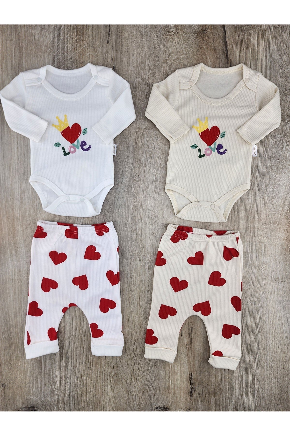 Nayinom (0-9 Ay) Love Desenli Çıtçıtlı Badili Takım