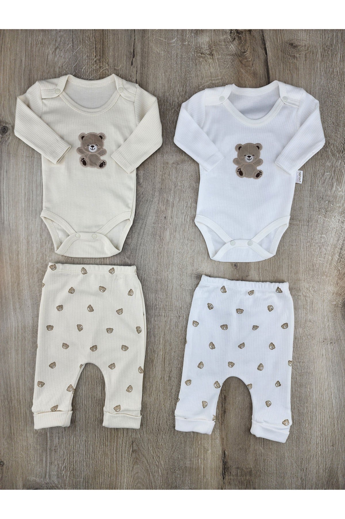 NAyinom (0-9 Ay) Minik Ayıcık Desenli Çıtçıtlı Badili Takım