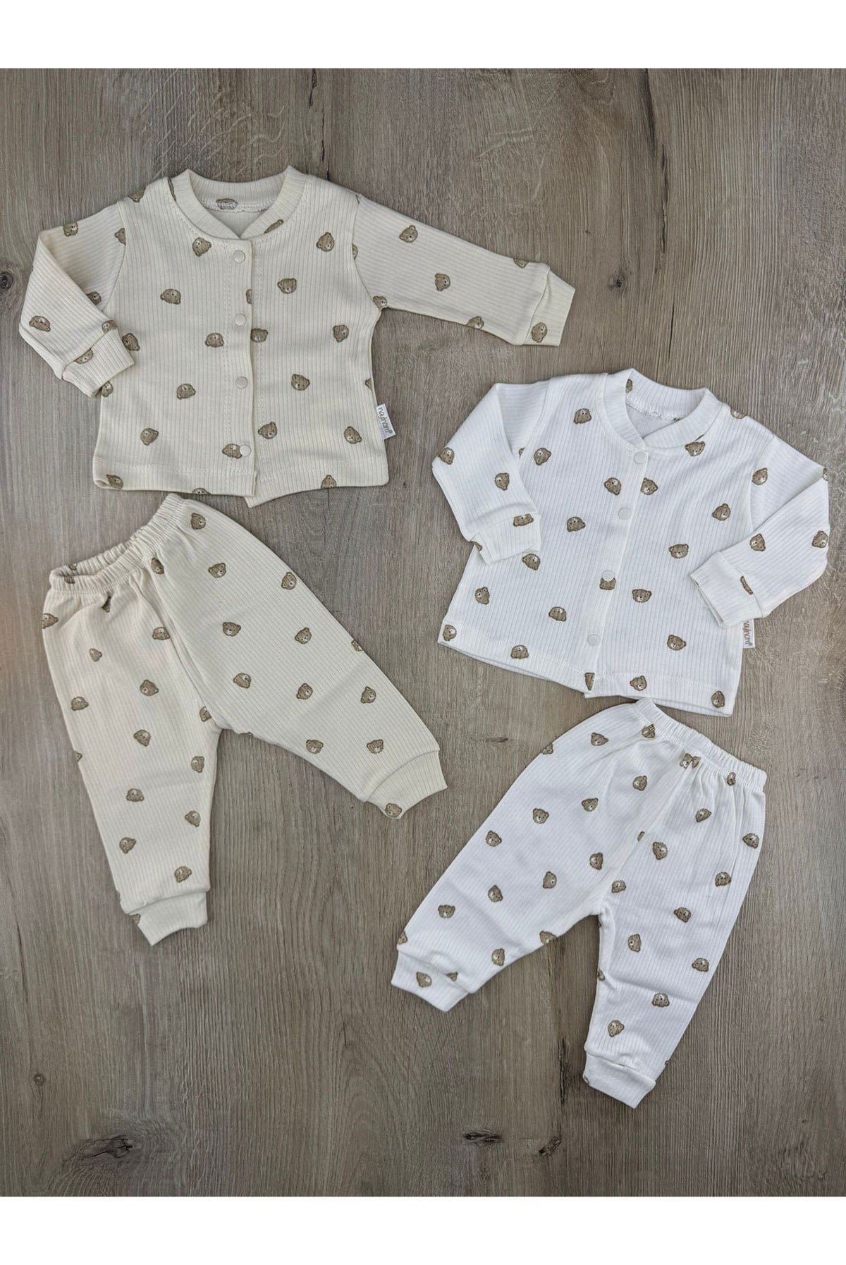 Nayinom (0-9 Ay) Minik Ayıcık Desenli Önden Çıtçıtlı Pijama Takımı