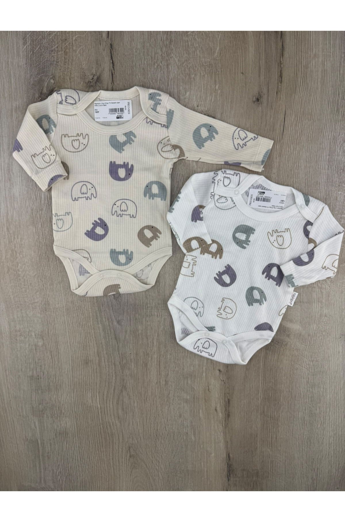 Nayinom (1Ay-3Yaş) Fil Desenli Uzun Kollu Çıtçıtlı Badi