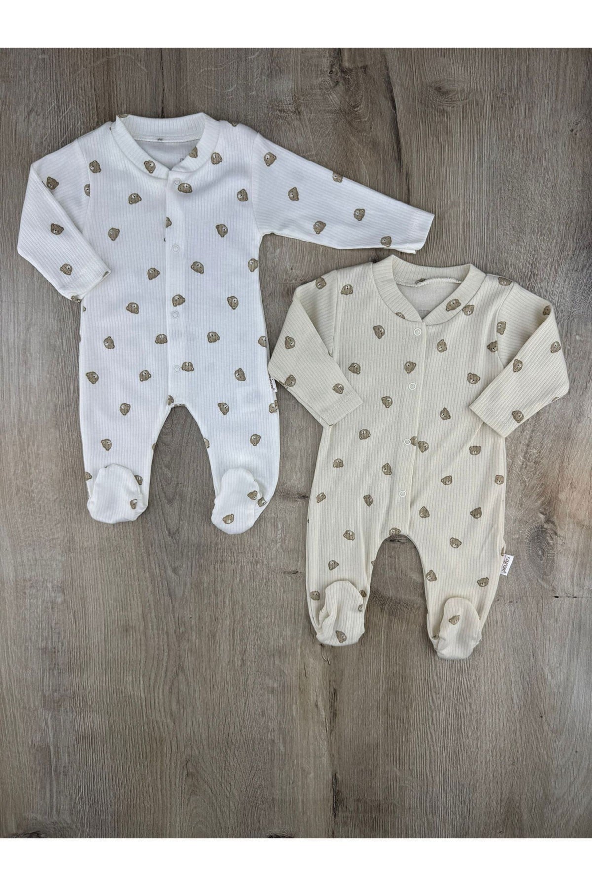 Nayinom-57 (0-9 Ay) Minik Ayıcık Desenli Patikli Tulum