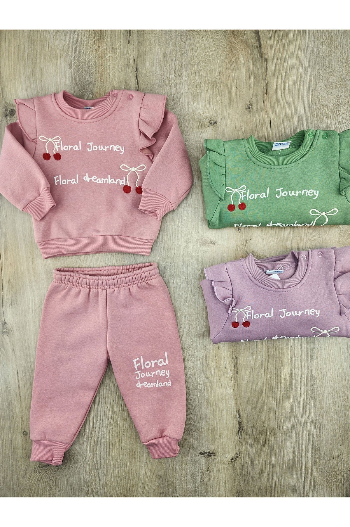 Nazar Bebe 26979 (9-24 ay) Kiraz Desenli 3ip Şardonlu Takım