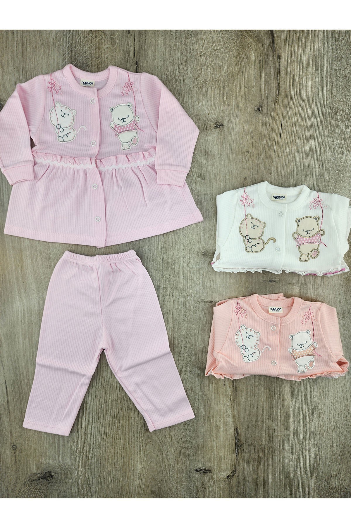 Nurhas (0-6 Ay) 5044 Kedi Ayıcık Desenli Takım