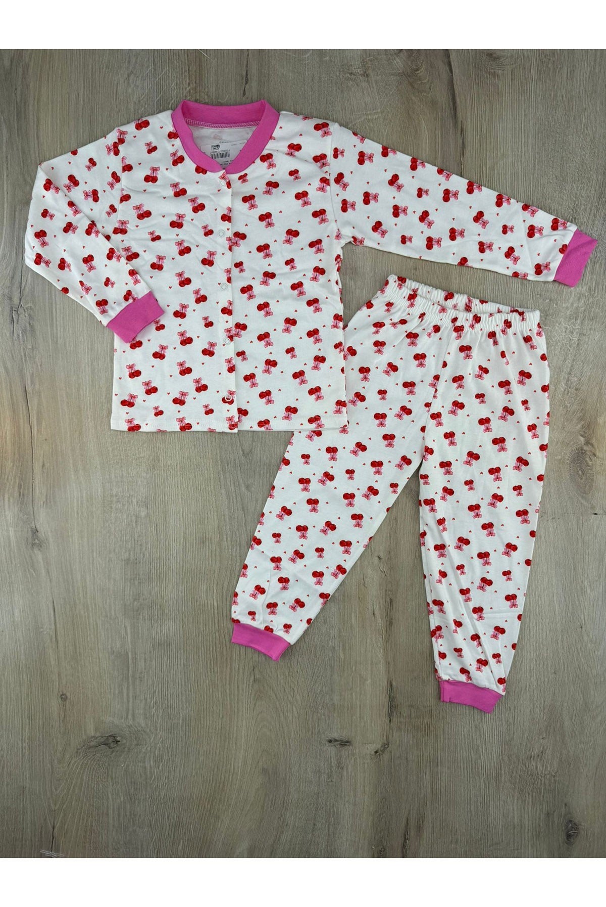 Seçkin (3-6 Yaş) Minik Kiraz Desenli Önden Çıtçıtlı Pijama Takımı