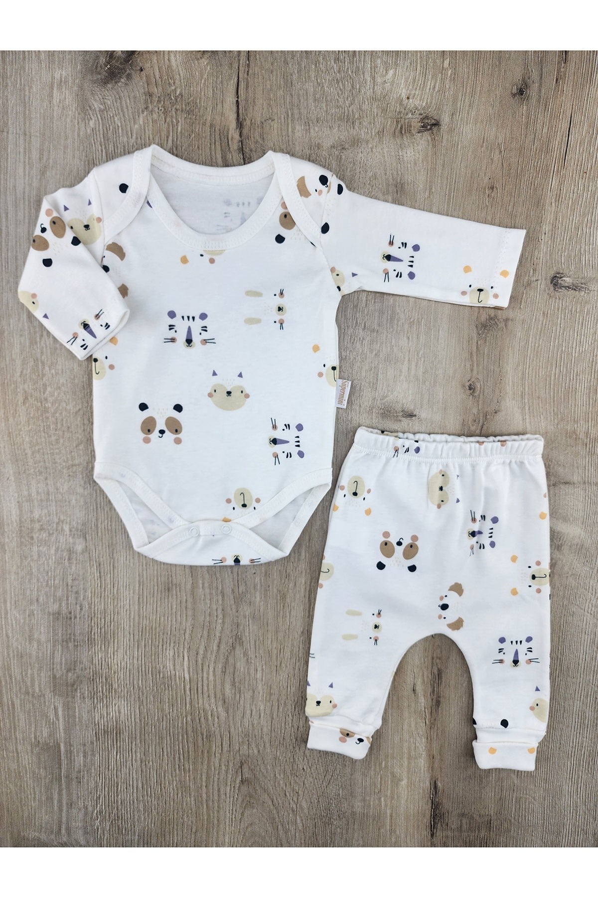 Süpermini-03 (0-9 Ay) Sevimli Hayvanlar Desenli Çıtçıtlı Badili Takım