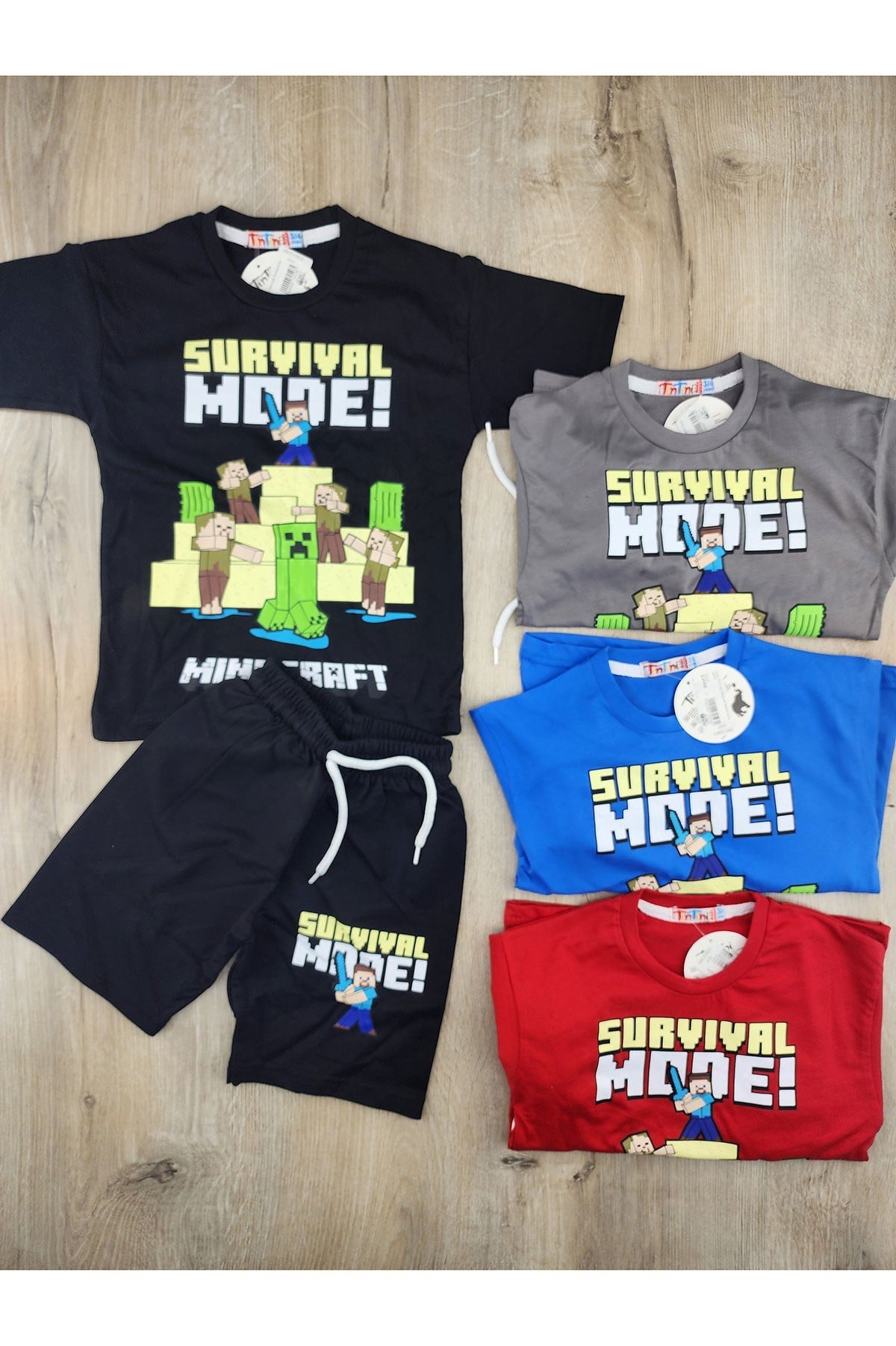 Tintini (3-10 Yaş) Minecraft Desenli Şortlu Takım