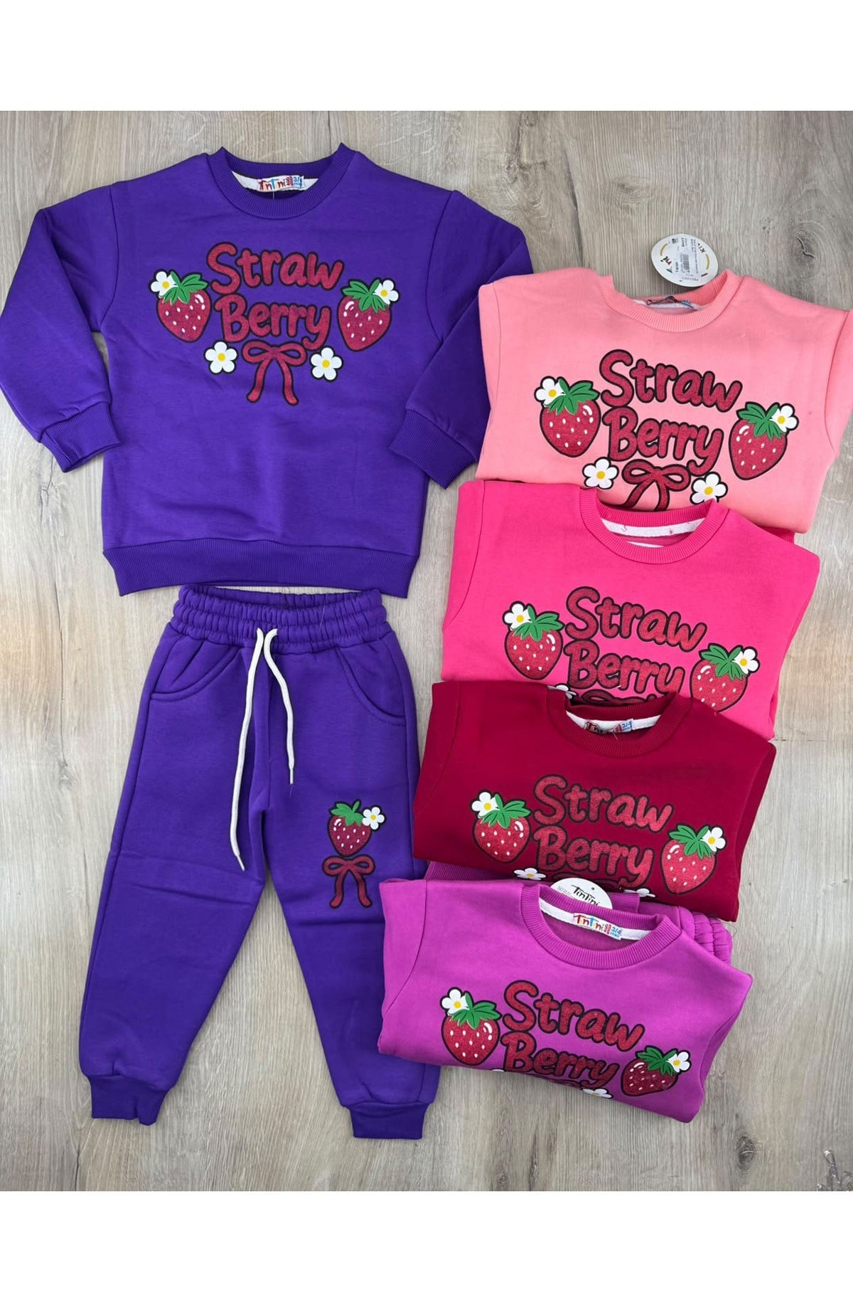 Tintini (3-10 Yaş) Straw Çilek Desenli 3 İp Şardonlu Takım