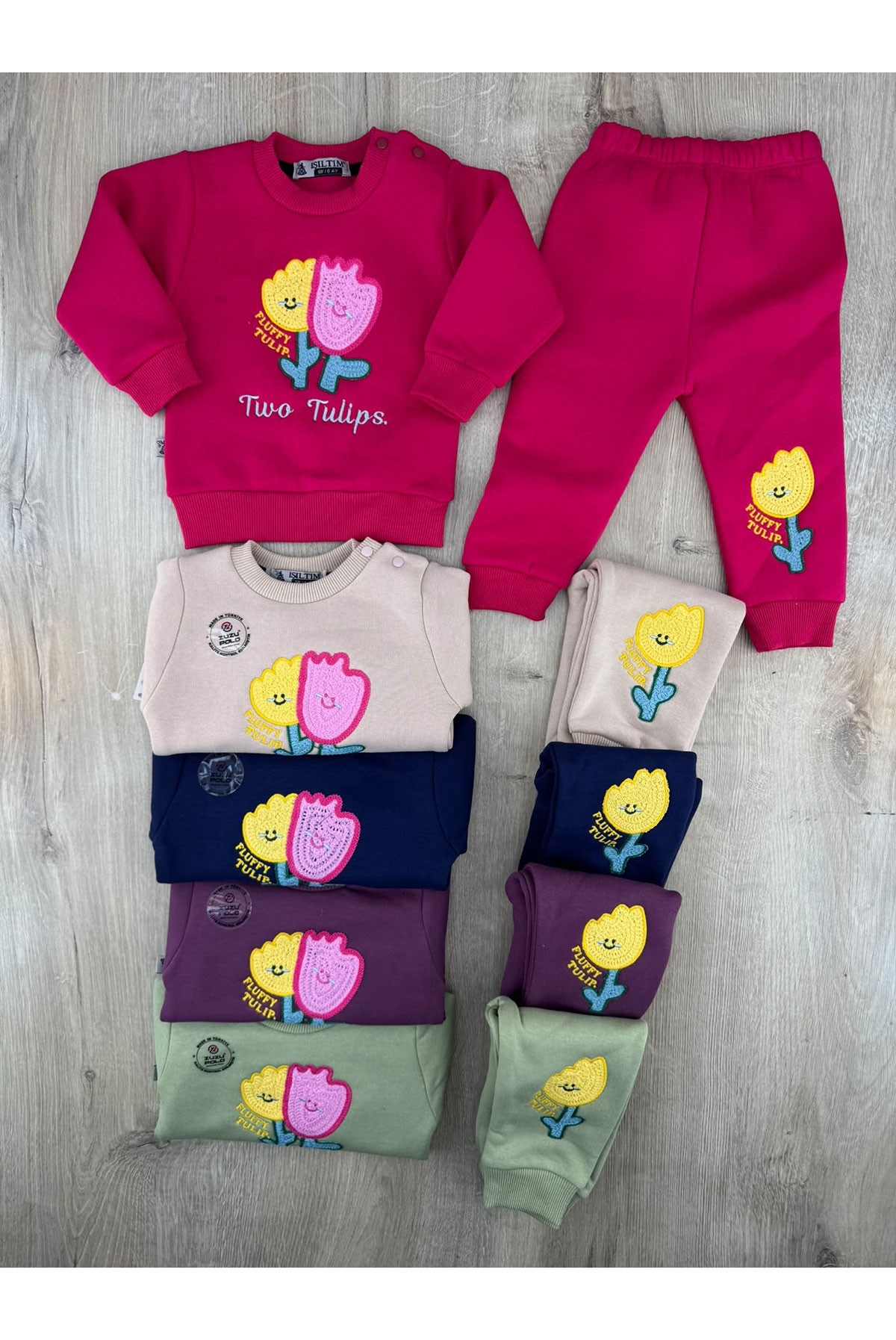 Zuzu Polo (6-24 Ay) Renkli Lale Desenli 3ip Şardonlu Takım