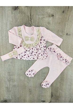 Aura Baby (0-3 Ay) Önü Fiyonklu Saç Bantlı Zıbın Takımı
