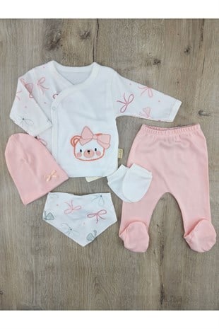 Babyim (0-3 Ay) Fiyonklu Ayıcık Desenli Zıbın Takımı