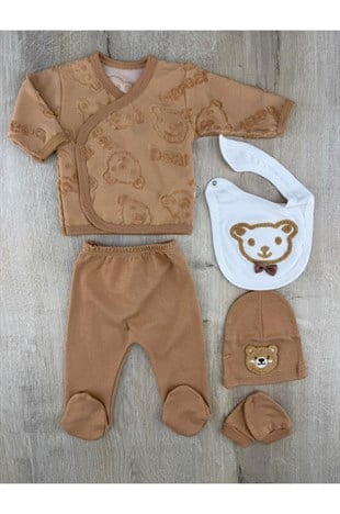 Babyim (0-3 Ay) Süzene Ayıcık Desenli 5Li Zıbın Takımı