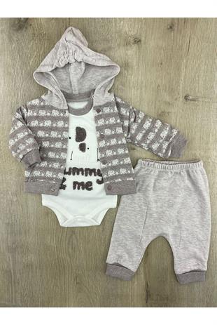 Babyim 1947 (0-9 Ay) Mummy Desenli 3Lü Hırkalı Takım