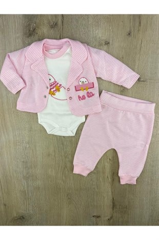 Babyim 2244 (0-9 Ay) Hola Desenli 3Lü Hırkalı Kız Takım