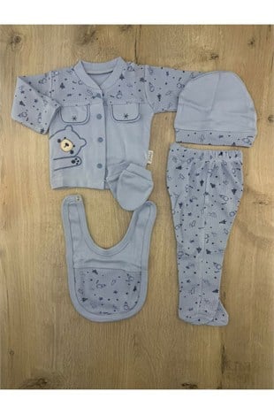 BabyZuhu (0-3 Ay) Cepli Ayıcık Desenli 5 Li Zıbın Takımı