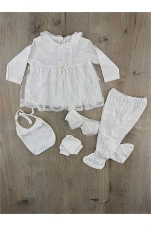 BabyZuhu (0-3 Ay) Dantelli İşlemeli 5 Li Zıbın Takımı