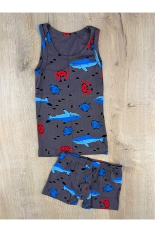 Defnem(3-10 Yaş) Yengeç Desenli Atlet Boxer Takım