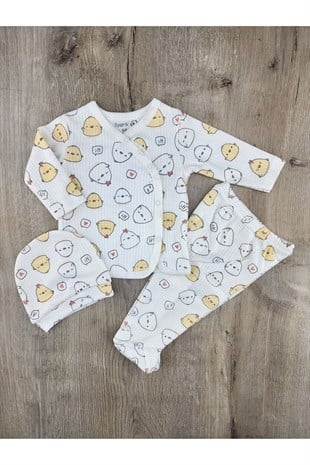 Fiyonk-02 (0-3 Ay) Yumurta Desenli Şapkalı Zıbın Takımı
