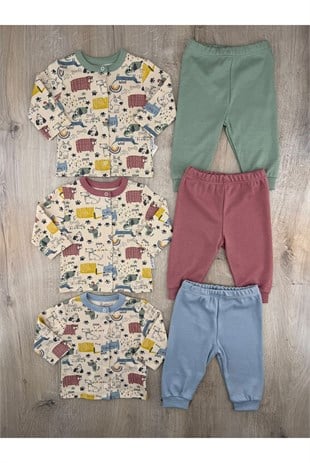 Gümüş Baby (3-6-9 Ay) Woof Desenli Önden Çıtçıtlı Pijama Takımı