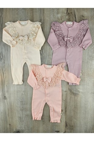 Murat Baby (0-6 Ay) Fiyonklu Yaka Güpürlü Tulum