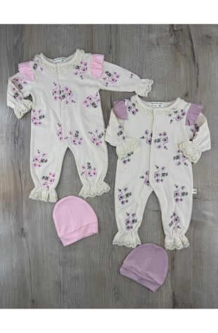 Murat Baby (0-9 Ay) Yaka Güpürlü Çiçek Desenli Tulum