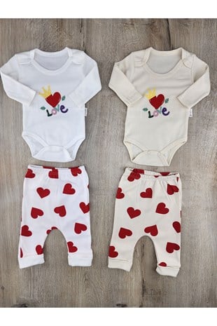 Nayinom (0-9 Ay) Love Desenli Çıtçıtlı Badili Takım