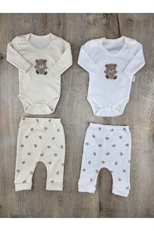 NAyinom (0-9 Ay) Minik Ayıcık Desenli Çıtçıtlı Badili Takım