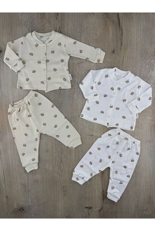Nayinom (0-9 Ay) Minik Ayıcık Desenli Önden Çıtçıtlı Pijama Takımı