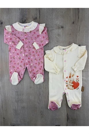 New World (0-6 Ay) Kalp Tavşan Desenli 2Li Tulum Seti