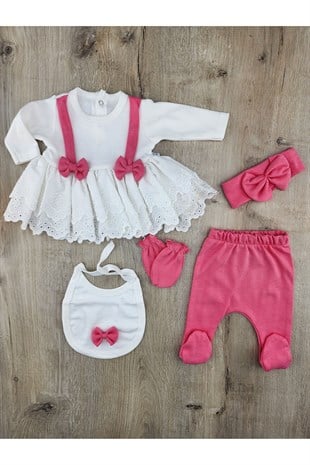 Nonna Baby-33 (0-3 Ay) Çift Fiyonklu Güpürlü Zıbın Takımı