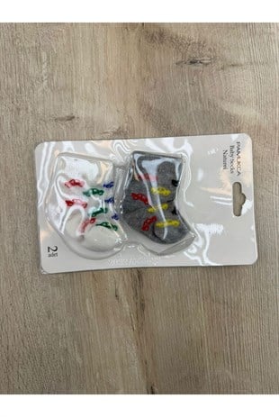 Pamukça (0-6 Ay) Renkli Araba Desenli 2Li Çorap