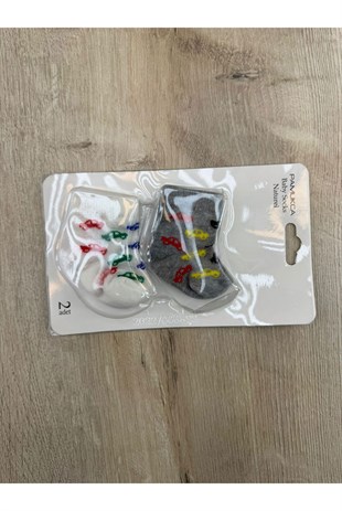 Pamukça (0-6 Ay) Renkli Araba Desenli 2Li Çorap