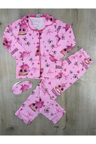 Pijakids (4-12 Yaş) Balerin Cappuccina Desenli Uyku Bantlı Pijama Takımı