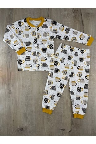 Seçkin (3-6 Yaş) Bardak Desenli Önden Çıtçıtlı Pijama Takımı