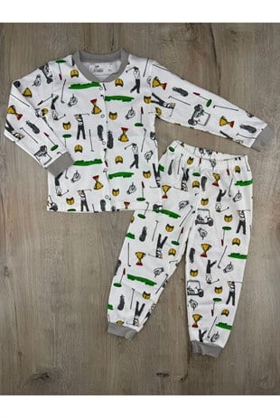 Seçkin (3-6 Yaş) Çim Saha Desenli Önden Çıtçıtlı Pijama Takımı