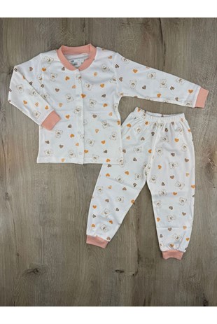 Seçkin (3-6 Yaş) Kalp-Ayıcık Desenli Önden Çıtçıtlı Pijama Takımı